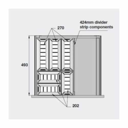 Kích thước phụ kiện chia ngăn FINELINE cho hộc tủ Hafele 556.05.417