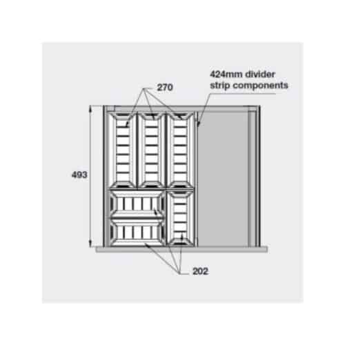 Kích thước phụ kiện chia ngăn FINELINE cho hộc tủ Hafele 556.05.419