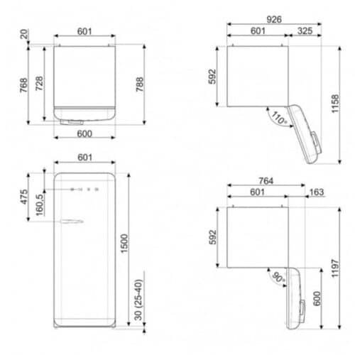 Tủ lạnh đơn Hafele Smeg FAB28RRD5 535.14.619 7 Kích thước của Tủ lạnh đơn Hafele Smeg FAB28RRD5 535.14.619