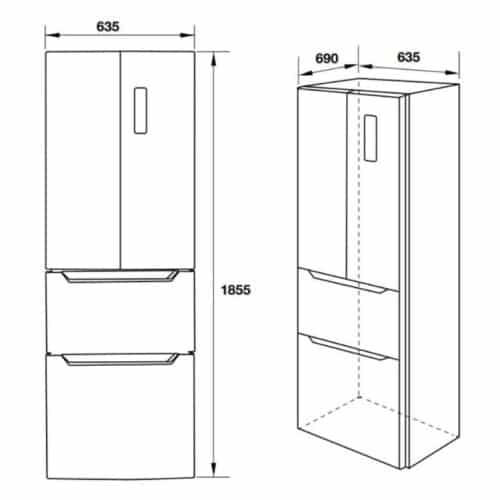 Kích thước Tủ lạnh nhiều ngăn Hafele 356L HF-MULA 534.14.040