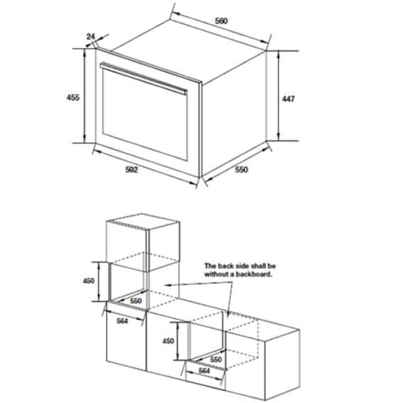 Kích thước tủ rượu âm Hafele HW-B24A 538.11.800