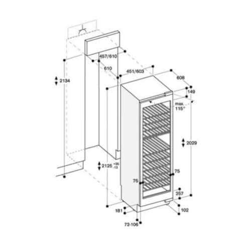 Tủ rượu Gaggenau 539.16.210, 198 chai 4 Kích thước tủ rượu Gaggenau 539.16.210