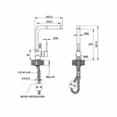 Vòi rửa bát đá Hafele HT19-GH1P278 570.51.380