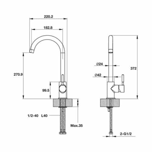 Vòi rửa bát Hafele màu xám HT19-GH1F270 570.51.590