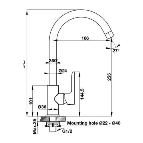 Vòi rửa bát inox Hafele HT19-CC1F255 570.52.281