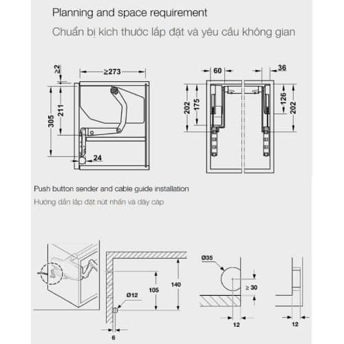 Lắp đặt bộ tay nâng FREE SWING E Hafele 372.29.715 xám