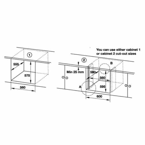 Kích thước lò nướng âm tủ Hafele HO KT60B 533.02.001