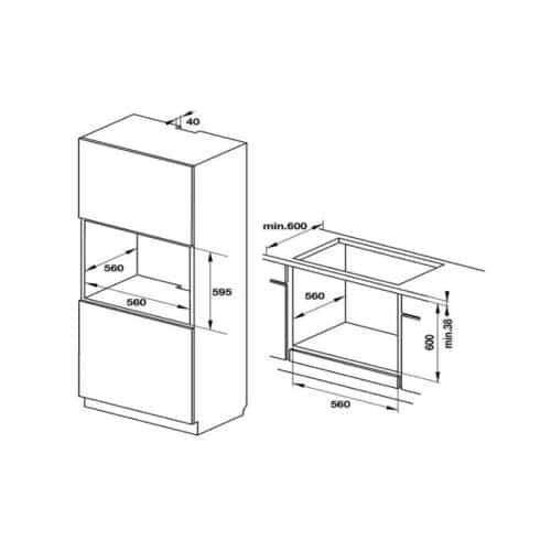 Kích thước của lò nướng âm tủ Hafele HO-KT60G 535.62.601