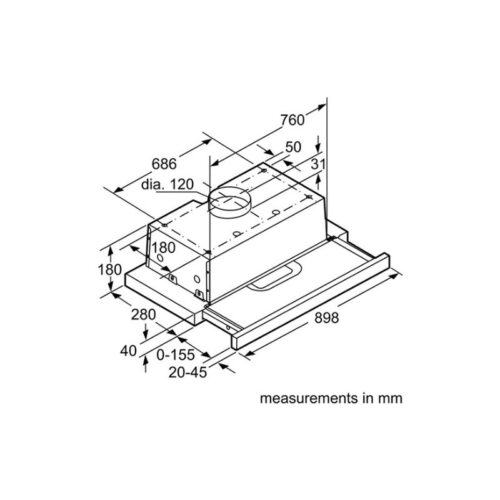 Kích thước Máy hút khử mùi kính cong Hafele HH-S90A 533.89.003