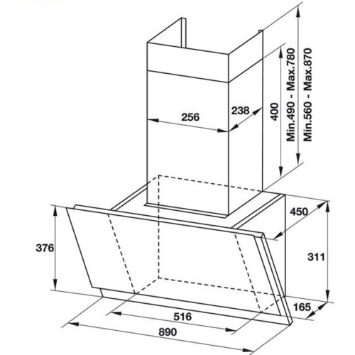 Kích thước Máy hút mùi gắn tường mặt kính vân Hafele HH-WVS90A 533.86.003
