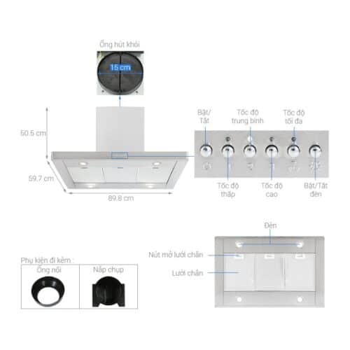 Máy hút mùi đảo 90cm Hafele Smeg KI90XE 536.84.628 9 Thông số Máy hút mùi đảo 90cm Hafele Smeg KI90XE 536.84.628