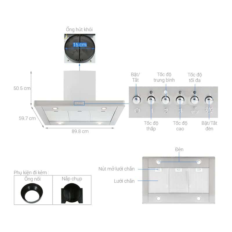 Thông số Máy hút mùi đảo 90cm Hafele Smeg KI90XE 536.84.628 Thông số Máy hút mùi đảo 90cm Hafele Smeg KI90XE 536.84.628