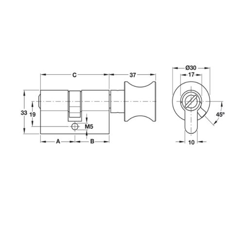 Kích thước ruột khóa cho cửa phòng vệ sinh Hafele 916.08.727
