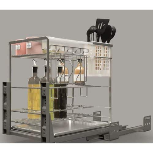 Ảnh thực tế bộ rổ dao thớt, chai lọ SONATA Cucina 549.20.211 mạ chrome