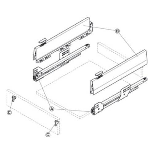 Lắp đặt Bộ ngăn kéo Hafele 513.14.705 Matrix Box P35 16/115/500mm trắng mờ