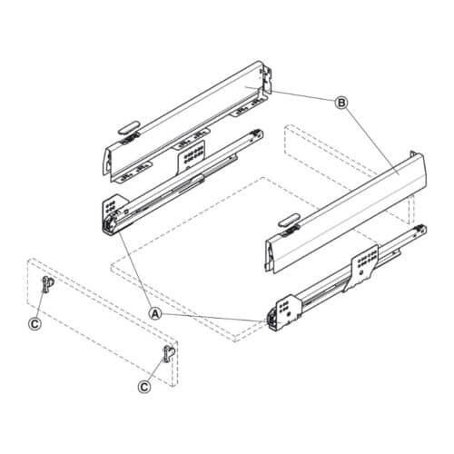 Lắp đặt Bộ ngăn kéo Hafele 513.30.335 Matrix Box P50 16/92/1200/500 xám đậm