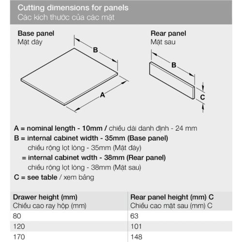 Cấu tạo ray hộp Hafele 552.55.706 Alto-S H80 mm màu trắng mờ