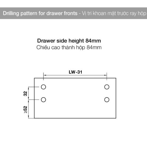 Chiều cao ray hộp Hafele 552.75.701 Alto màu trắng, H84X300MM
