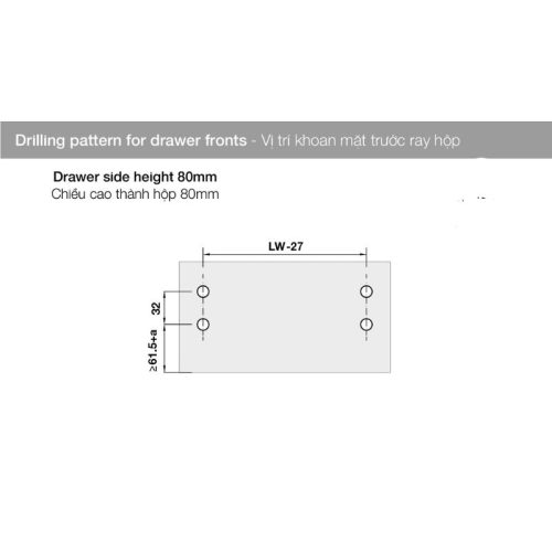 Chiều cao ray hộp Hafele 552.55.706 Alto-S H80 mm màu trắng mờ