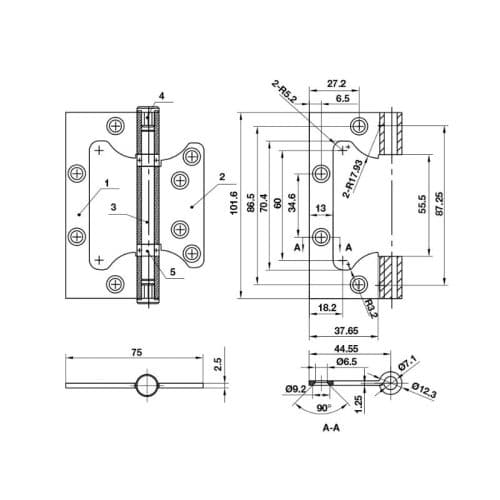 Kích thước bản lề âm dương Hafel Bauma 926.20.354