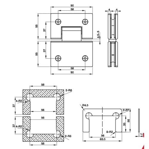 Kích thước bản lề kính 180 độ Bauma 981.77.947
