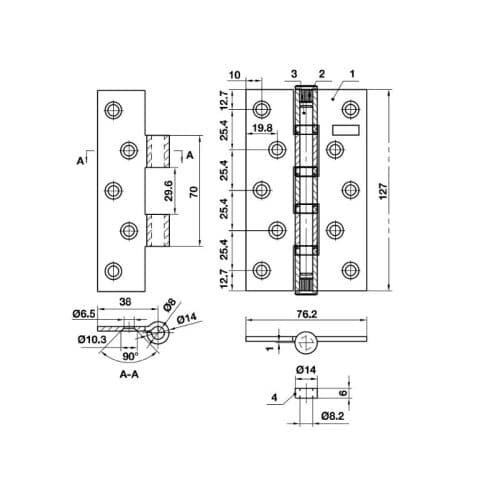 Bản lề lá Hefele Bauma 926.20.353 3 Kích thước bản lề lá Bauma Hefel 926.20.353