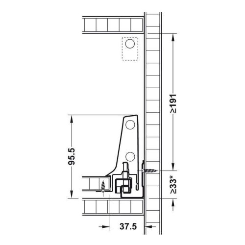 Kích thước ray hộp Hafele 550.85.705 Antaro X3 30kg giảm chấn trắng 30kg D 228mm