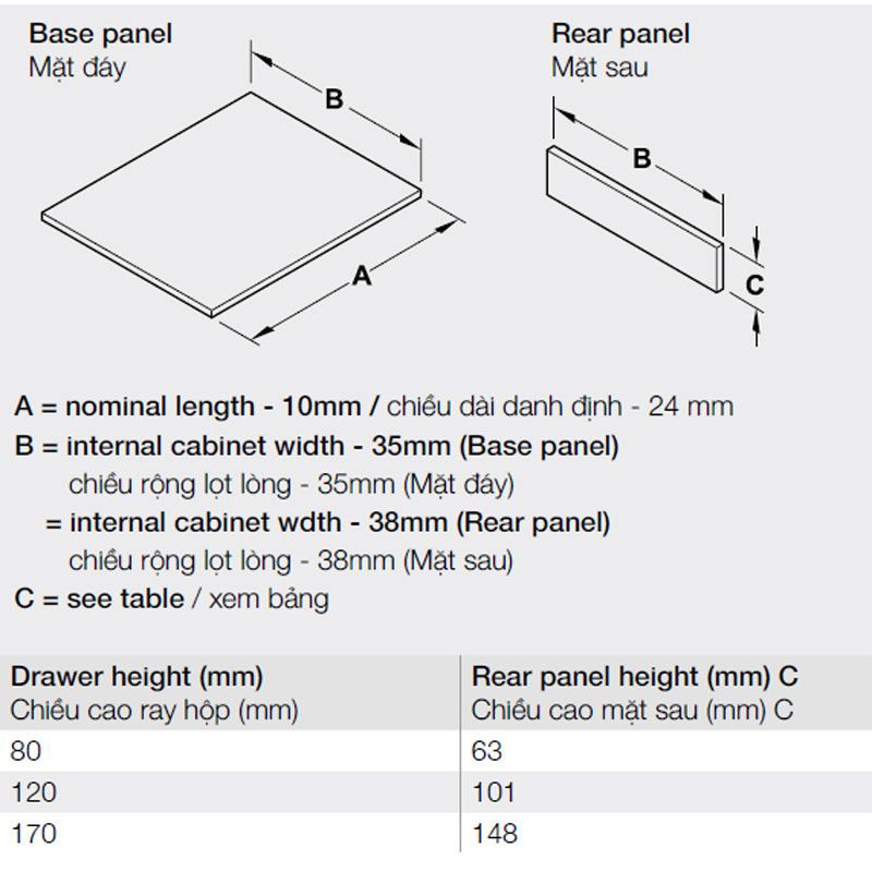 Kích thước ray hộp Hafele 552.35.355 Alto S PTO xám đậm H170/500mm Kích thước ray hộp Hafele 552.35.355 Alto S PTO xám đậm H170/500mm