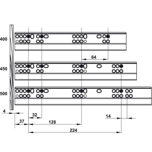Kích thước ray hộp Hafele 552.49.335 Alto-S H120 mm màu xám đậm