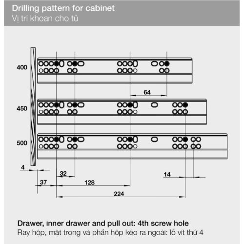 Kích thước ray hộp Hafele 552.55.706 Alto-S H80 mm màu trắng mờ