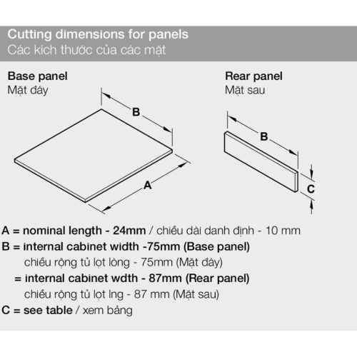 Kích thước ray hộp Hafele 552.75.705 Alto màu trắng, H84X500MM