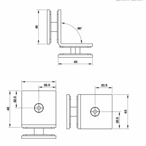 Kích thước kẹp kính 90 độ Bauma 981.77.961