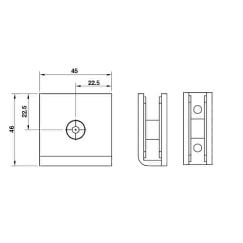 Kích thước kẹp kính tường 90 độ Bauma 981.77.963
