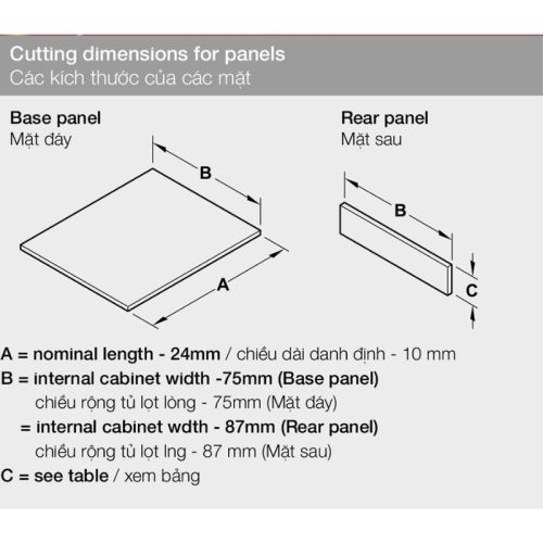 Kích thước ray hộp Hafele 552.77.085 Alto màu xám, H135X500m