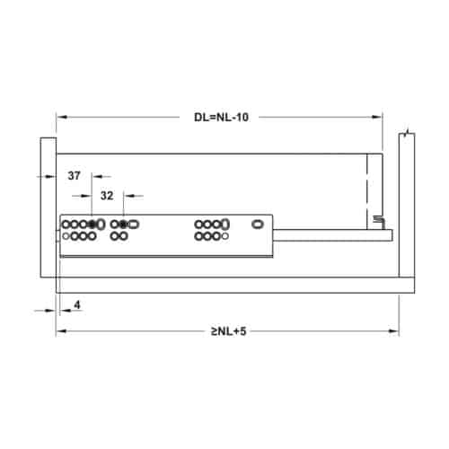 Kích thước ray âm nhấn mở EPC EVO mở toàn phần 550mm Hafele 433.32.176