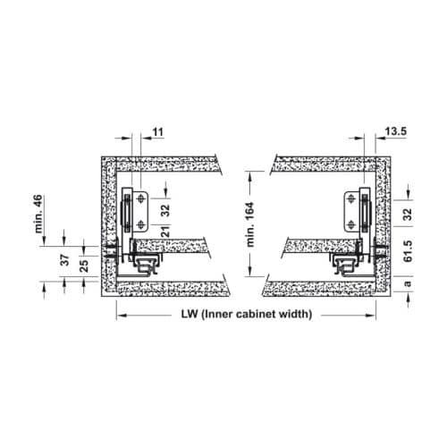 Ray hộp Alto-S chiều cao 120mm Hafele 552.35.375 5 Kích thước ray hộp Alto-S chiều cao 120mm Hafele 552.35.375