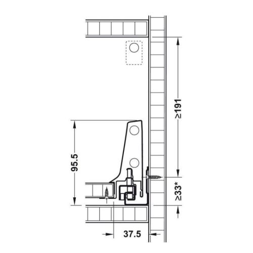 Kích thước ray hộp Hafele 550.85.205 Antaro X3 30kg giảm chấn màu xám D 228mm