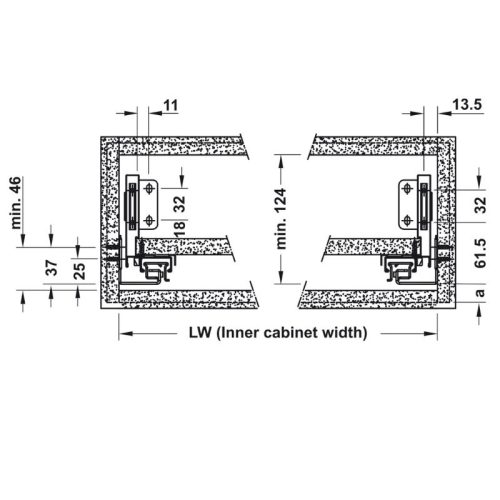 Kích thước ray hộp Hafele 552.35.765