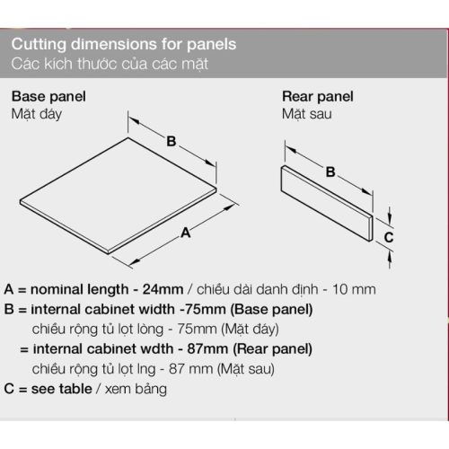 Kích thước ray hộp Hafele 552.77.781 Alto màu trắng mờ, H135X300m