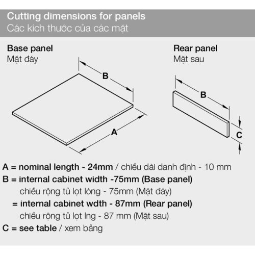 Kích thước ray hộp Hafele 552.77.785 Alto màu trắng mờ, H135X500m