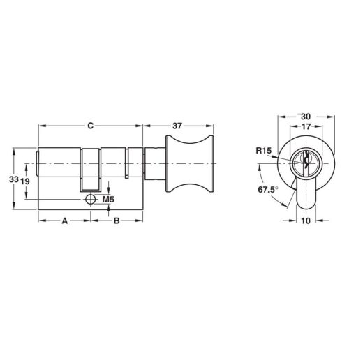 Kích thước ruột khóa 1 đầu chìa 1 đầu vặn Hafele 916.06.716, 101mm Đồng thau