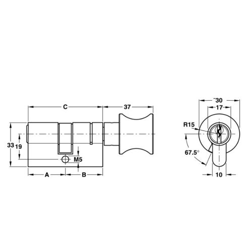 Kích thước ruột khóa 1 đầu chìa 1 đầu vặn Hafele 916.08.505, 91mm Đồng thau