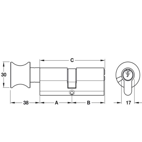 Ruột khóa 1 đầu chìa 1 đầu vặn Hafele 916.96.325, 71mm Đồng thau 4 Kích thước ruột khóa 1 đầu chìa 1 đầu vặn Hafele 916.96.325, 71mm Đồng thau