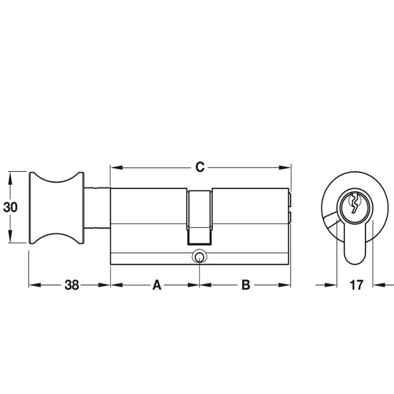 Kích thước ruột khóa 1 đầu chìa 1 đầu vặn Hafele 916.96.325, 71mm Đồng thau Kích thước ruột khóa 1 đầu chìa 1 đầu vặn Hafele 916.96.325, 71mm Đồng thau