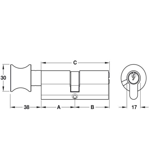 Ruột khóa 1 đầu chìa 1 đầu vặn Hafele 916.96.541, 90mm Đồng thau 5 Kích thước ruột khóa 1 đầu chìa 1 đầu vặn Hafele 916.96.541, 90mm Đồng thau