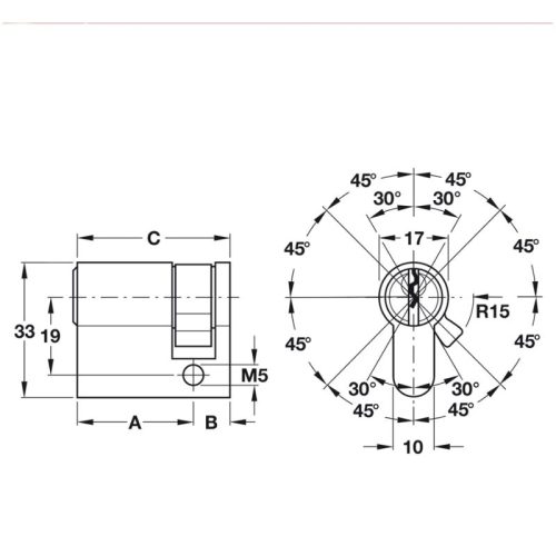 Kích thước ruột khóa 1 đầu Hafele 916.00.600, 55.5mm Đồng thau