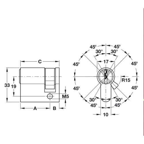 Ruột khóa 1 đầu Hafele 916.00.603, 45.5mm Đồng thau 4 Kích thước ruột khóa 1 đầu Hafele 916.00.603, 45.5mm Đồng thau