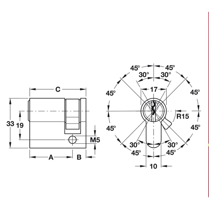 Kích thước ruột khóa 1 đầu Hafele 916.00.603, 45.5mm Đồng thau Kích thước ruột khóa 1 đầu Hafele 916.00.603, 45.5mm Đồng thau