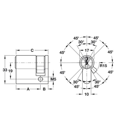 Kích thước ruột khóa 1 đầu Hafele 916.00.604, 50.5mm Đồng thau