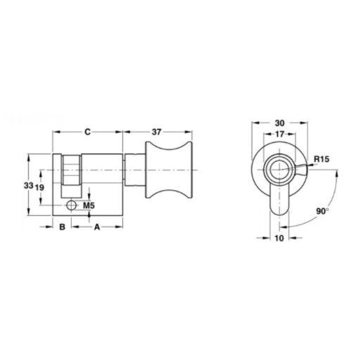 Kích thước ruột khóa 1 đầu vặn Hafele 916.96.207